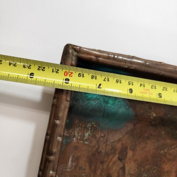 Chinese Copper Serving Tray Dragon Fish Symbols Bamboo Motif Antique 26x8" - Picture 14 of 14